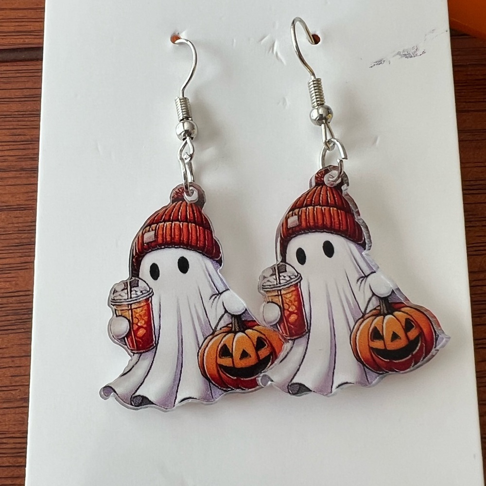 Autumn Ghost and Pumpkin Earrings